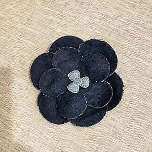 Swarovski Lovely Denim Flower Silver Hardware Brooch with Blue Crystal Accents